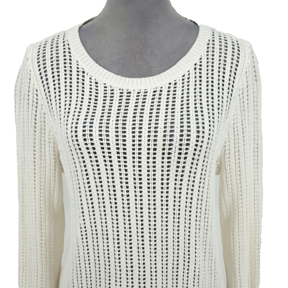 Talbots Sweater Womens Medium Ivory All Cotton Open Knit Tunic Pullover Coastal - Picture 10 of 11